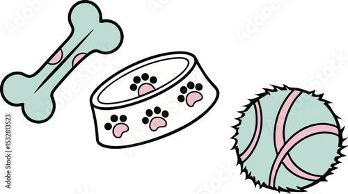 Adorable Pet Supplies Design Featuring a Bone Bowl and Toy
