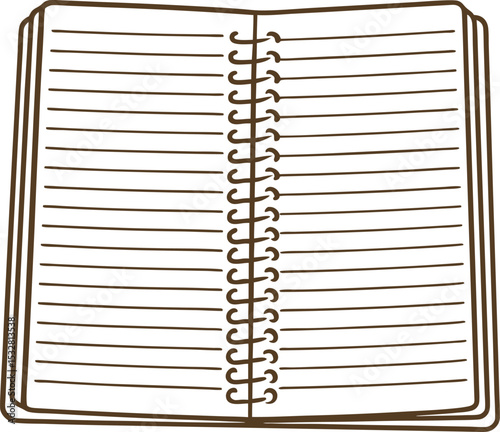 Open spiral notebook with blank lined pages, simple illustration for writing, notes, or education concept