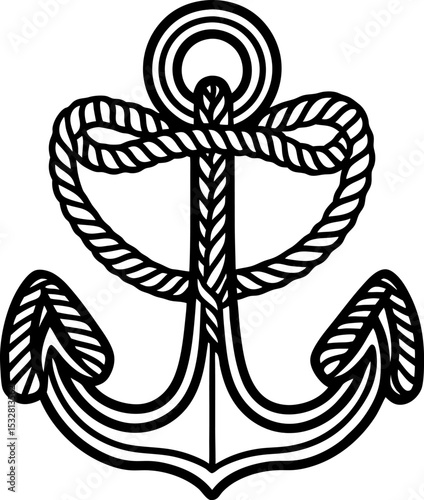 Nautical anchor with intertwined rope maritime symbol, strong anchor line art illustration for sailing and navigation concept
