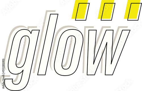Flat illustration showing italic glow text floating on transparent background with yellow bars