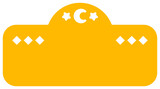 Flat design plaque is featuring crescent moon, stars and diamond outlines on transparent background
