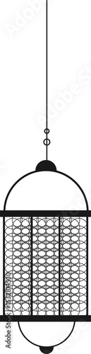 Pendant lamp is hanging in lineart with lattice shade on transparent background, copy space