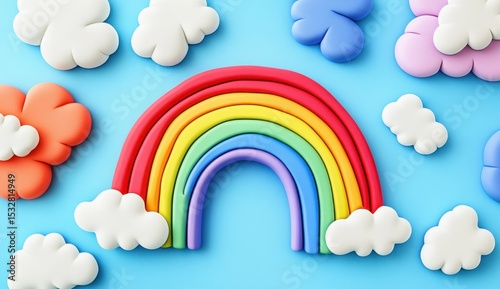 Colorful Kawaii Sky with Rainbow Background and Soft Gradient