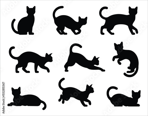 Clean American Bobtail Cat Silhouettes on White Background