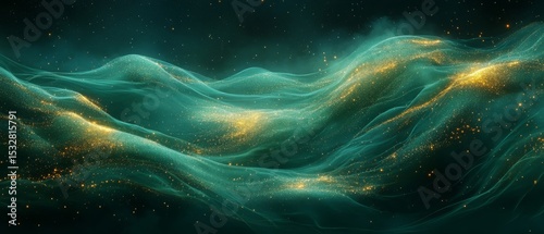 Celestial Teal and Gold Abstract Background.