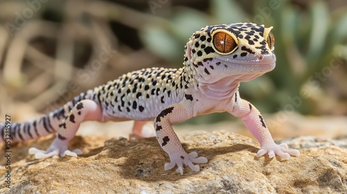Leopard Gecko on Rock, Close Up
