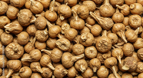 Cluster of maca roots with rich texture and detail
