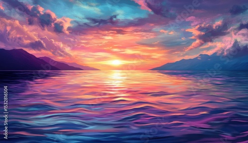 Colorful Watercolor Abstract Sunset Sky Background