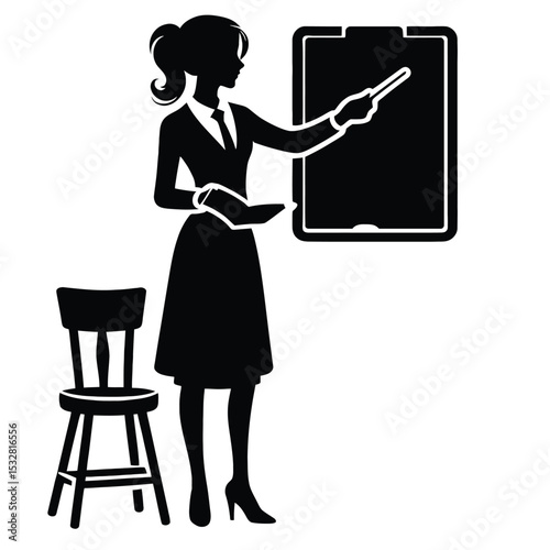 Silhouette of a Woman in Presentation: A graceful silhouette of a woman, radiating competence and focus as she delivers a presentation with clarity and poise.