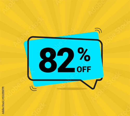 82% OFF sale, eighty two percent. Coupon of Discount Price. Discount promotion. Banner for One percent off offers. Yellow and blue Design. Vector illustration.