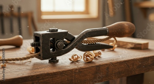 Vintage woodworking tool on workbench