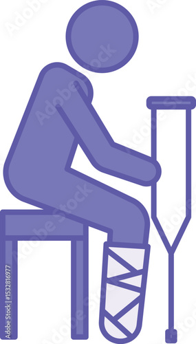 Colored Broken Leg Icon. Vector Illustration. Man Sitting On Chair With Plaster On Leg. Injury, Illness, Medicine. Disability Concept