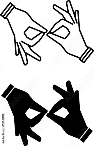 Sign Language Icons. Black and White Vector Illustration. Communication Language Used By Deaf or Hard of Hearing People. Communication with Hands and Gestures. Disability Concept