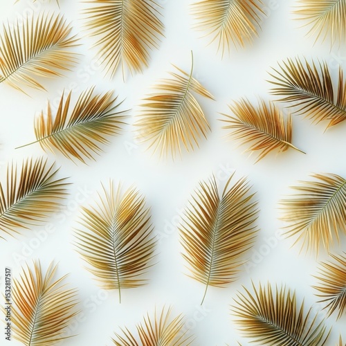 Golden Palm Leaves Flat Lay Minimalist Tropical Background