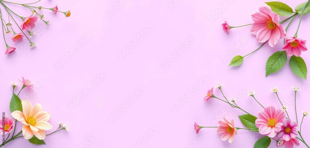 Naklejka premium Delicate floral border on light purple background, product, stationary