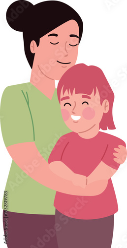 Embrace of Devotion: A touching depiction of a mother embracing her daughter with love, creating a heartwarming scene of family connection and tenderness.