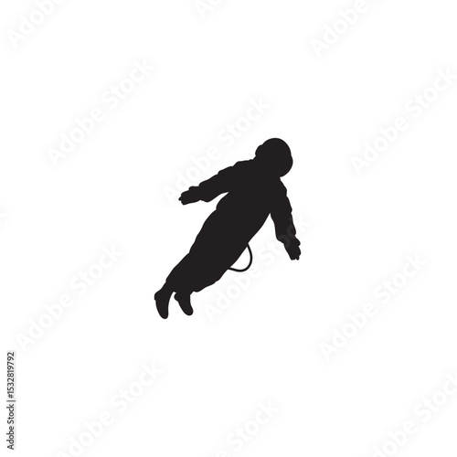 Black silhouette of an astronaut floating freely in zero gravity space exploration