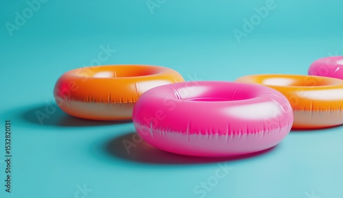 Trendy Summer Pattern Featuring Pink Inflatable Doughnut in Bright Sunlight