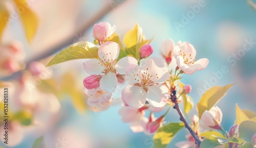 Backdrop of a tree branch adorned with flowers in a summer spring setting