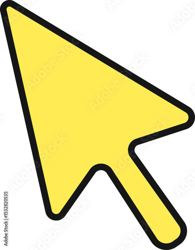 Yellow cursor arrow is pointing diagonally upward to right in flat design, transparent background