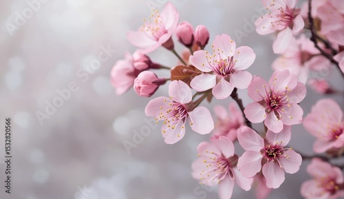 Backdrop of a tree branch adorned with blooming flowers in a summer setting