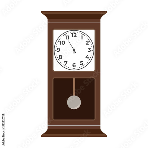 Vintage Grandfather Clock with Pendulum Vector Illustration. The lower section of the clock includes a visible swinging pendulum encased in a dark rectangular compartment.