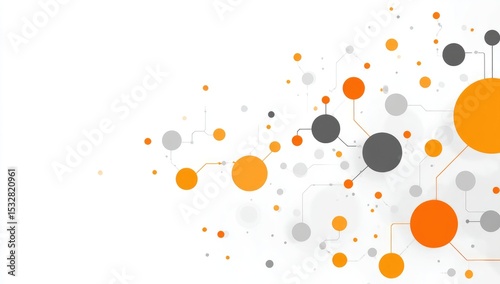 Abstract network visualization with varying sized orange, gray, and white circles interconnected by thin lines on a white background