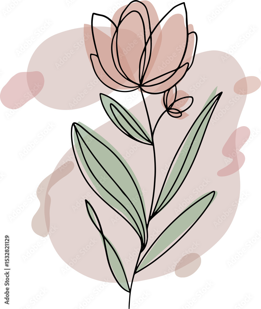 Naklejka premium Flat design showing outlined coral bloom, sage leaves and blush shapes on transparent background