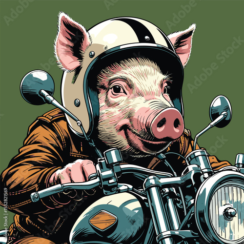 pig biker illustration for graphic design