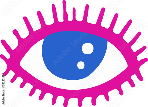 Photography Flat design eye is appearing with magenta lid, eyelash spikes, blue iris, transp