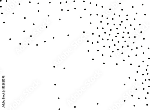 Random polka dots on white background. Elegant black circles. Vector isolated. Black dots. Fashion design. Vector business template. Decoration element. Dotted pattern.