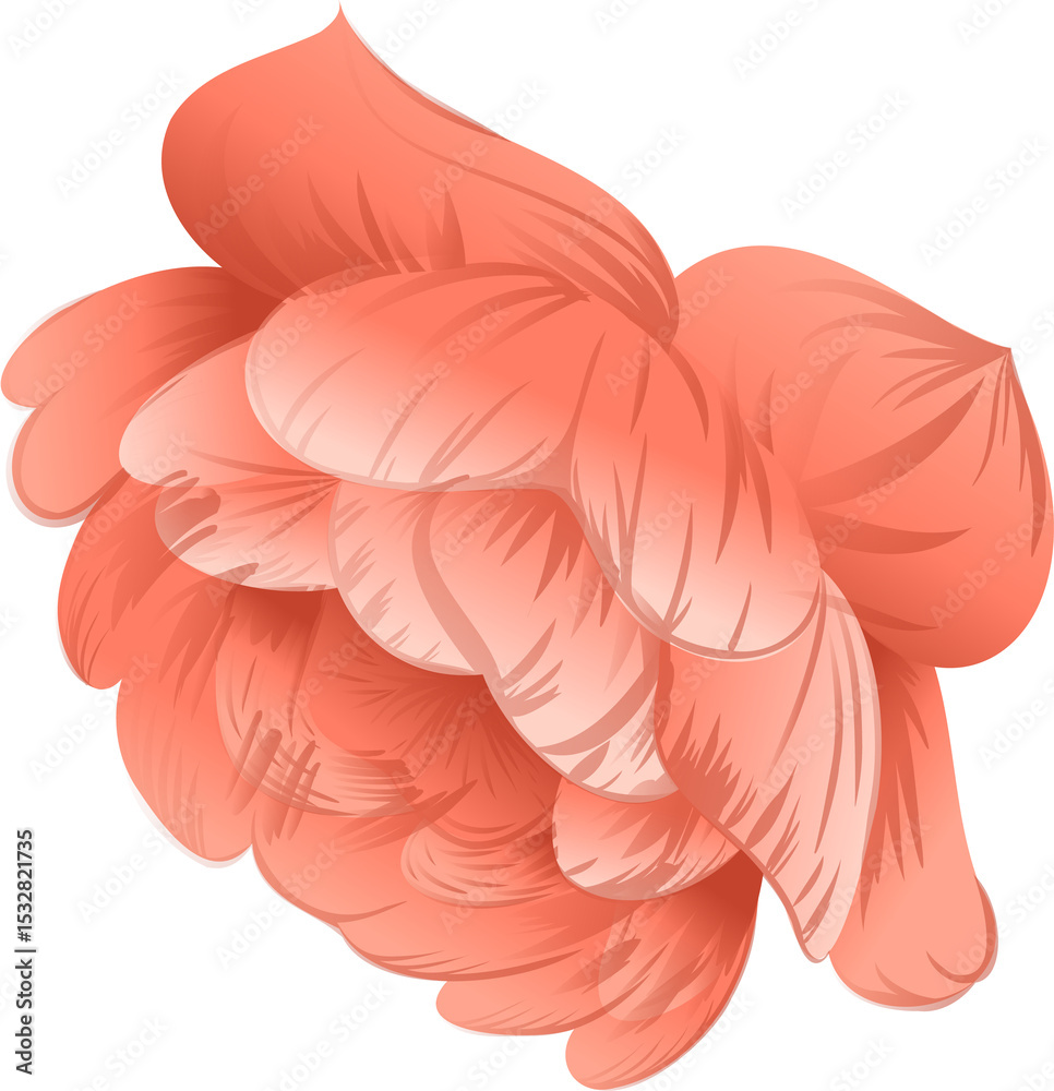 Naklejka premium Overlapping coral-pink curved petal shapes are swirling in flat design with transparent background