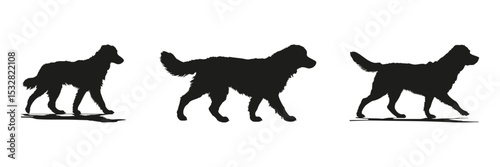 Dog Silhouettes In Motion Icon Set. Canine Movement And Behavior Symbol Collection. Pet Care And Animal Observation Use. Isolated Vector Illustration