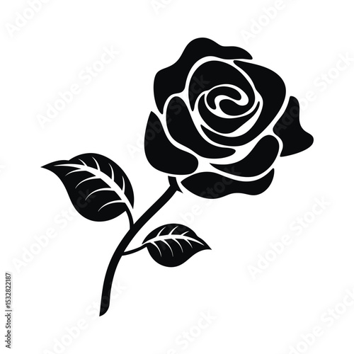 Pink and red rose flower vector illustration, black rose isolated on white, a beautiful floral design for nature and love silhouette icon