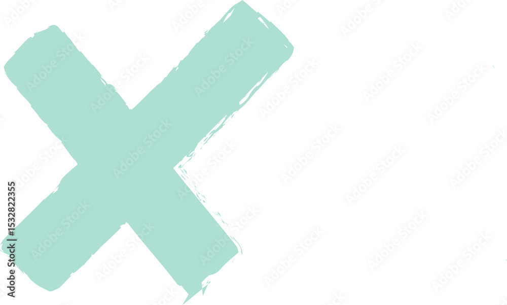 Obraz premium Mint green X symbol is forming on transparent layer in flat design, showing brushstroke texture
