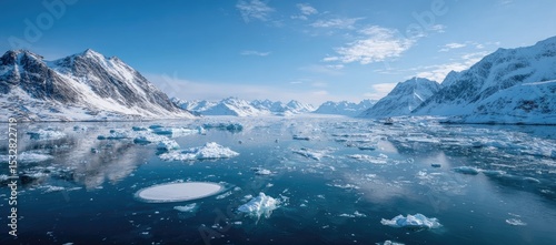 Wallpaper Mural Serene arctic fjord, snow-capped mountains reflecting in glacial waters, scattered ice floes Torontodigital.ca