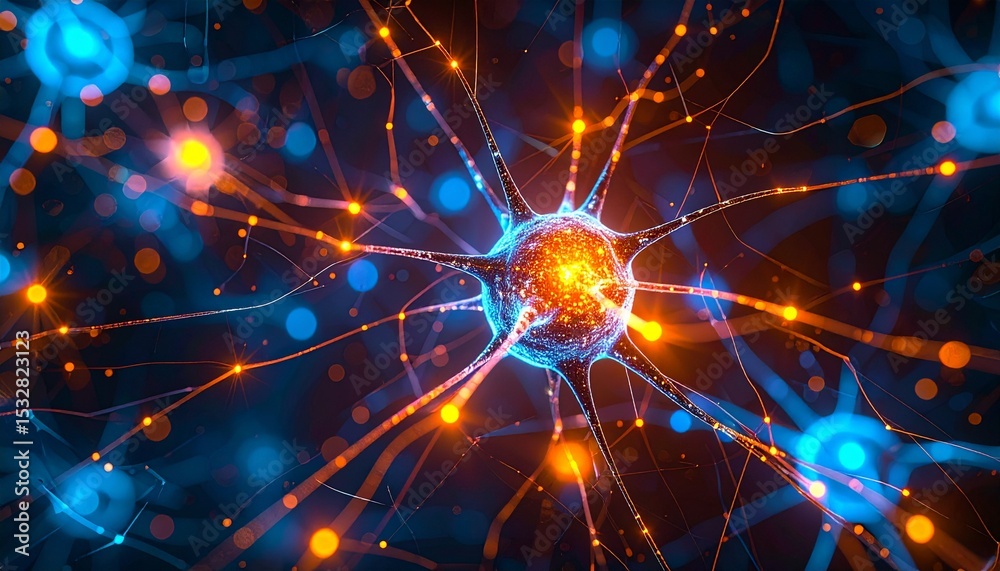 Fototapeta premium A High-Tech Neural Network Visualized as a Vast Cosmic Structure, Bursting with Colorful Energy Flows, Glowing Connections, and Dynamic Motion in a Futuristic, Sci-Fi Inspired Visualization of thought