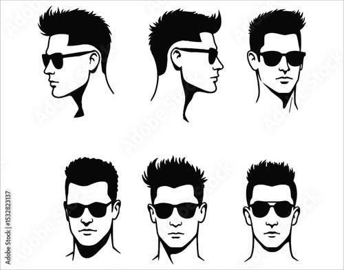 Stylish Men Head Silhouettes with Undercut Hairstyles