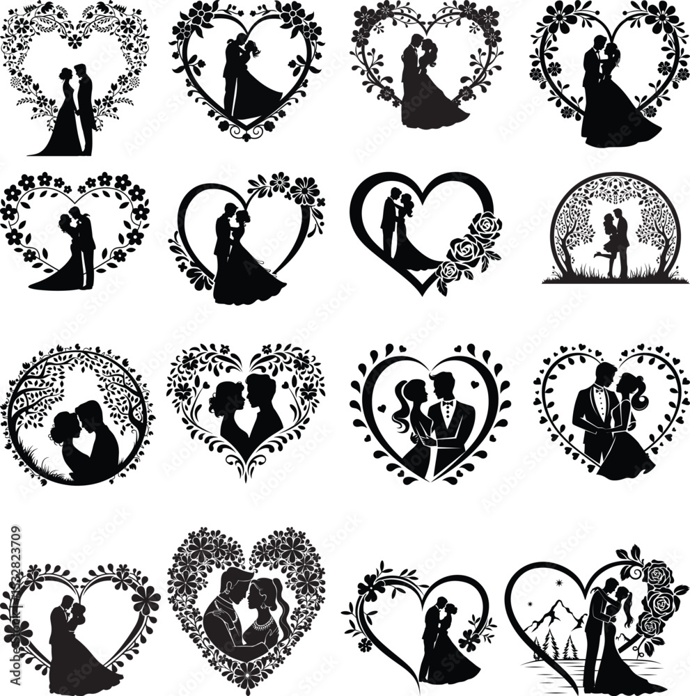 Obraz premium Wedding Heart Bride Groom bundle