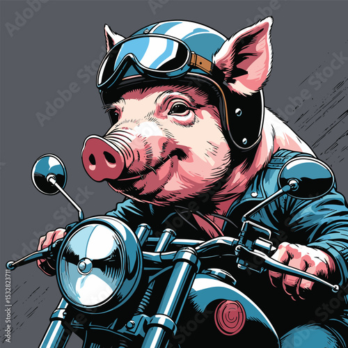 pig biker illustration for graphic design