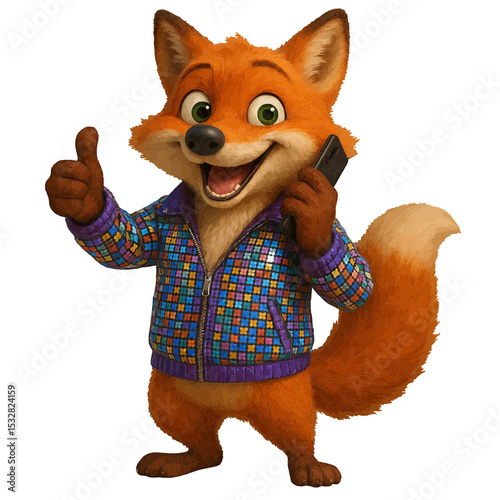 Cartoon Fox Mascot with Smartphone for Mobile Plan and Internet Advertising