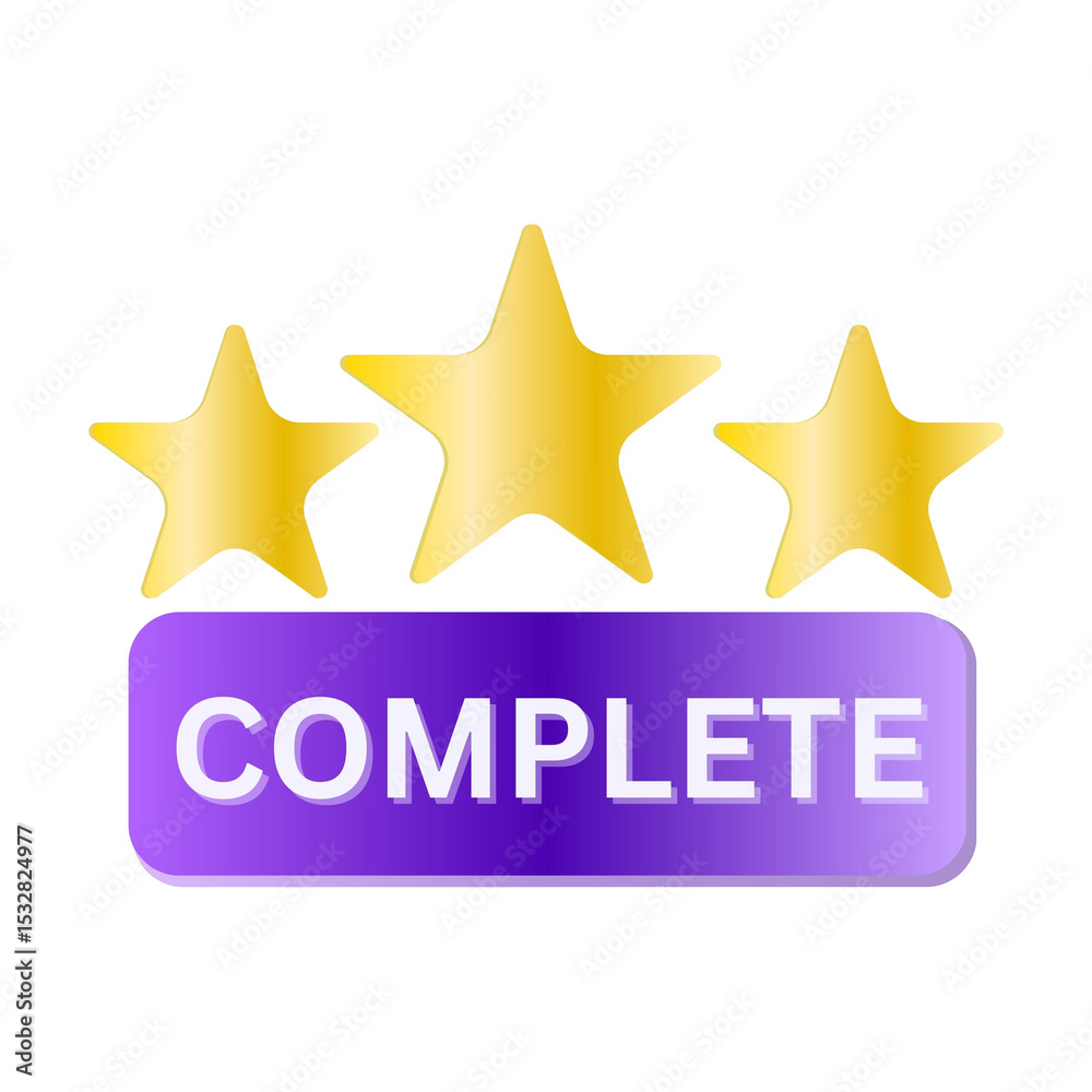 Fototapeta premium A 3d glossy complete badge with golden stars, complete badge 