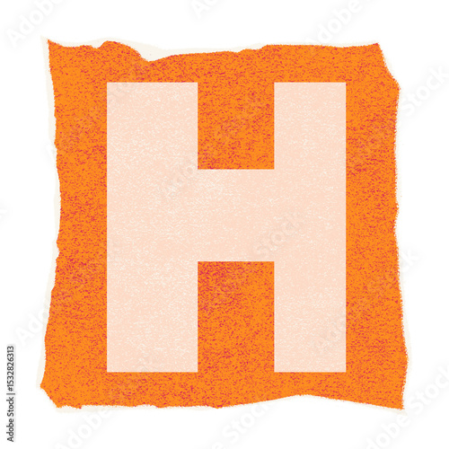 Stylized letter H is being displayed on textured orange torn square, with transparent background