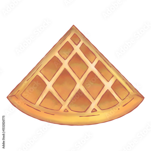 Flat-design waffle slice is floating on transparent background showing diamond grid with warm tones