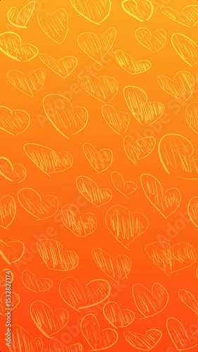 Orange Heart Doodle Pattern Background, Vertical View