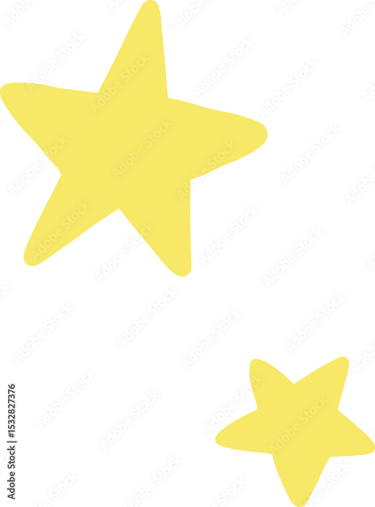 Naklejka premium Two stylized yellow stars are floating on transparent background, showing flat handdrawn shapes