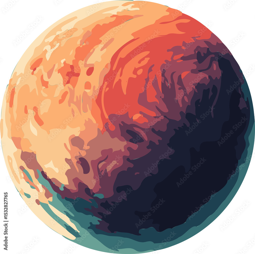 Naklejka premium Flat design sphere is displaying swirling warm-to-cool layers on transparent background, copy space