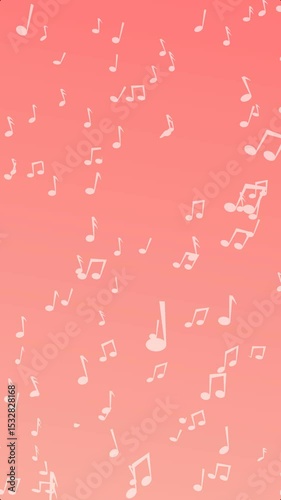 Flying White Music Notes on Pink Background, Vertical View