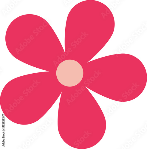 Flat design flower is appearing on transparent background with five pink petals and peach center