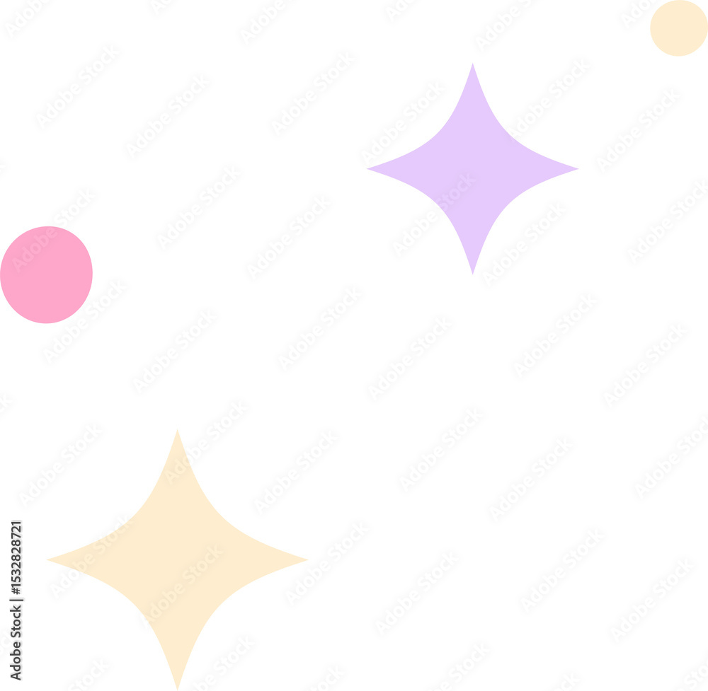 Fototapeta premium Abstract shapes floating in flat design on transparent background, with pastel stars and circles